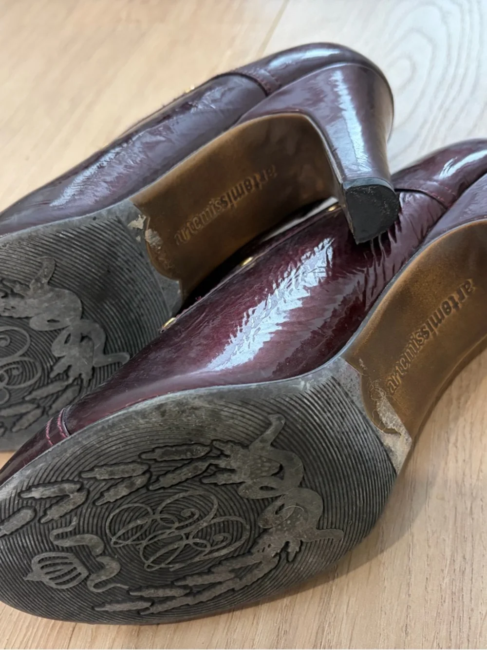 Patent leather Artemis Burgundy Ribbon Lace Block-Heel Oxfords vintage - Picture 2 of 2